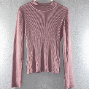 Stella Tweed Ribbed Mock Turtleneck Long Sleeve Top